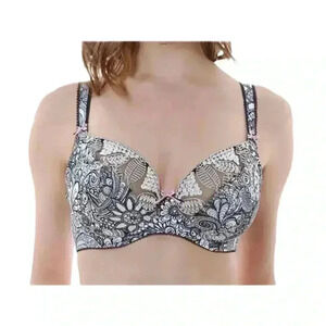 {Freya} "Plunge Balcony" Embroidered Graffiti Doodle Zentangle Underwire Bra